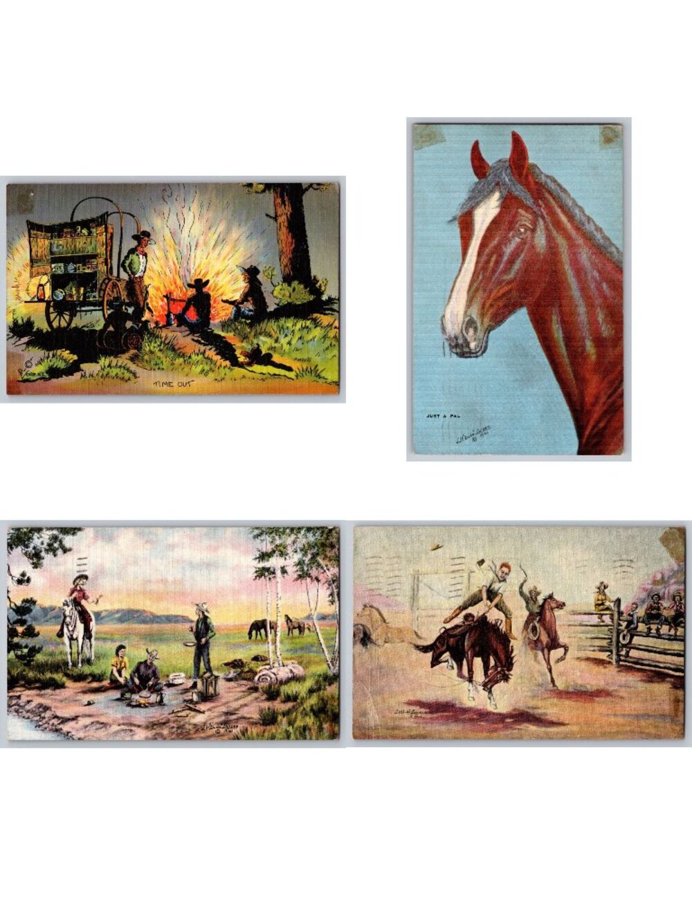 4 Vintage Western Cowboy Art Postcards L H Dude Larsen Lorenz 1940s Lot